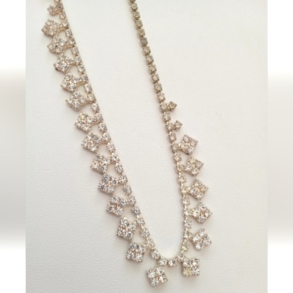 VINTAGE Rhinestone Choker Necklace Sparkling Clear Rhinestone Bride Prom Pageant - Picture 1 of 7